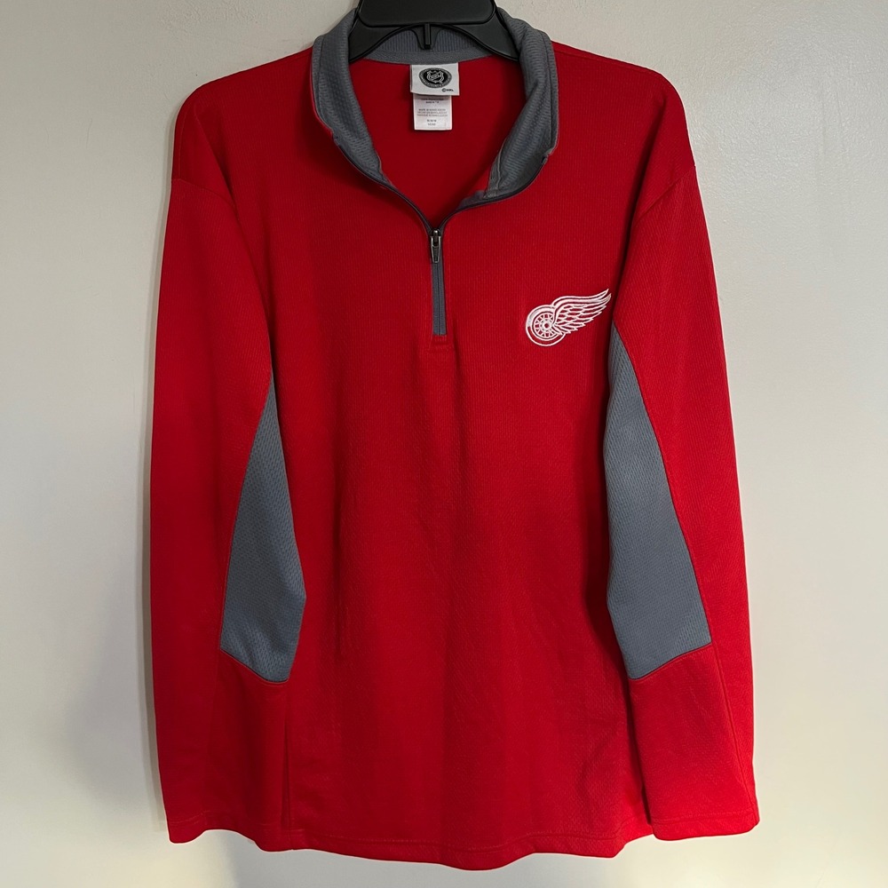 Detroit Red Wings NHL Mens Medium Red Grey Quarter Zip Pullover Knights Apparel